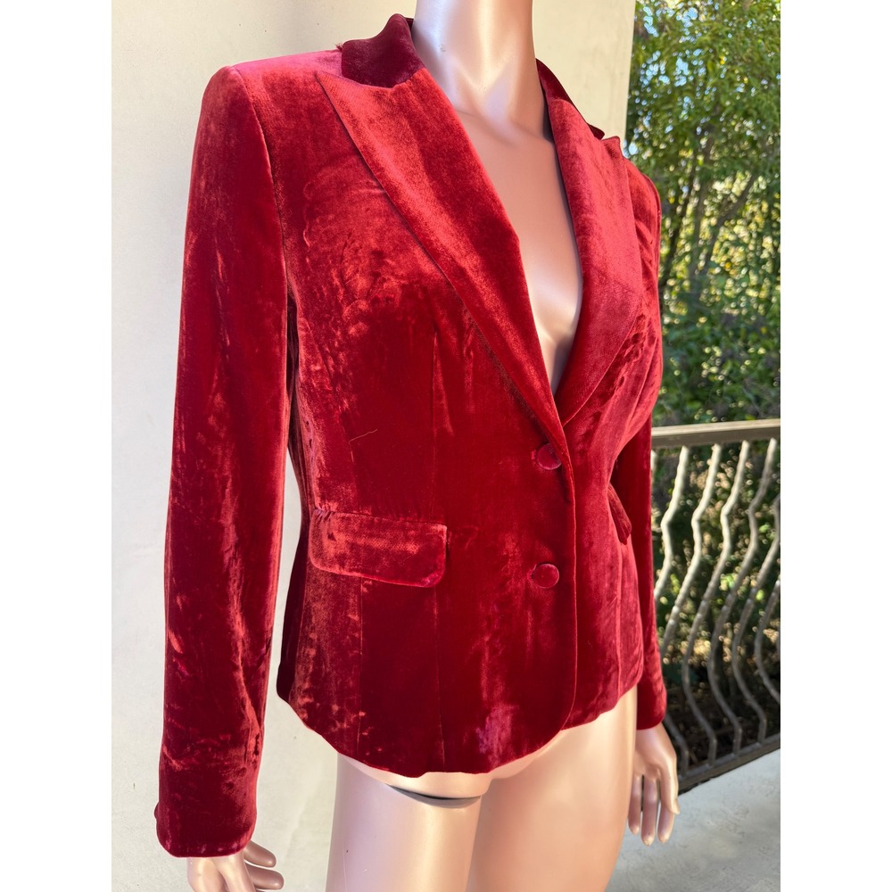 NWT Vintage Velvet Blazer Red silk blend Collar Single Breasted Pockets Womens
